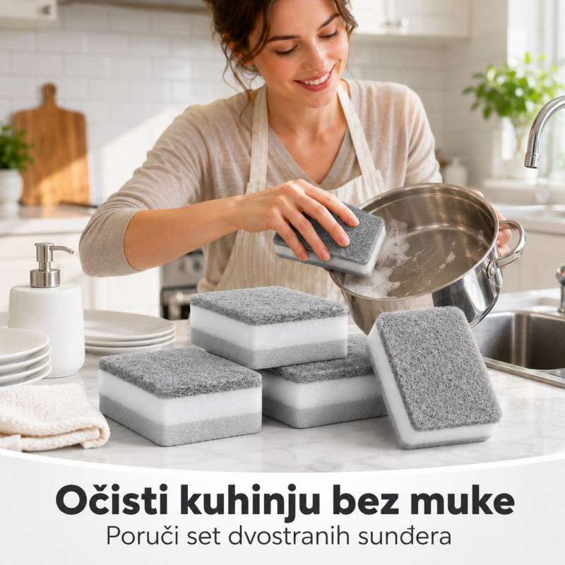 Set 5 dvostranih sunđera za sudove i tvrdokornu prljavštinu