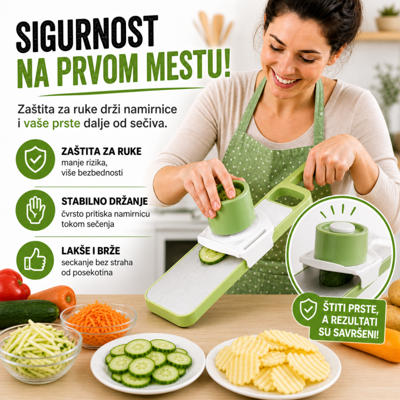 5u1 secko i rende za povrće – mandolina sa zamenljivim noževima i zaštitom za ruke