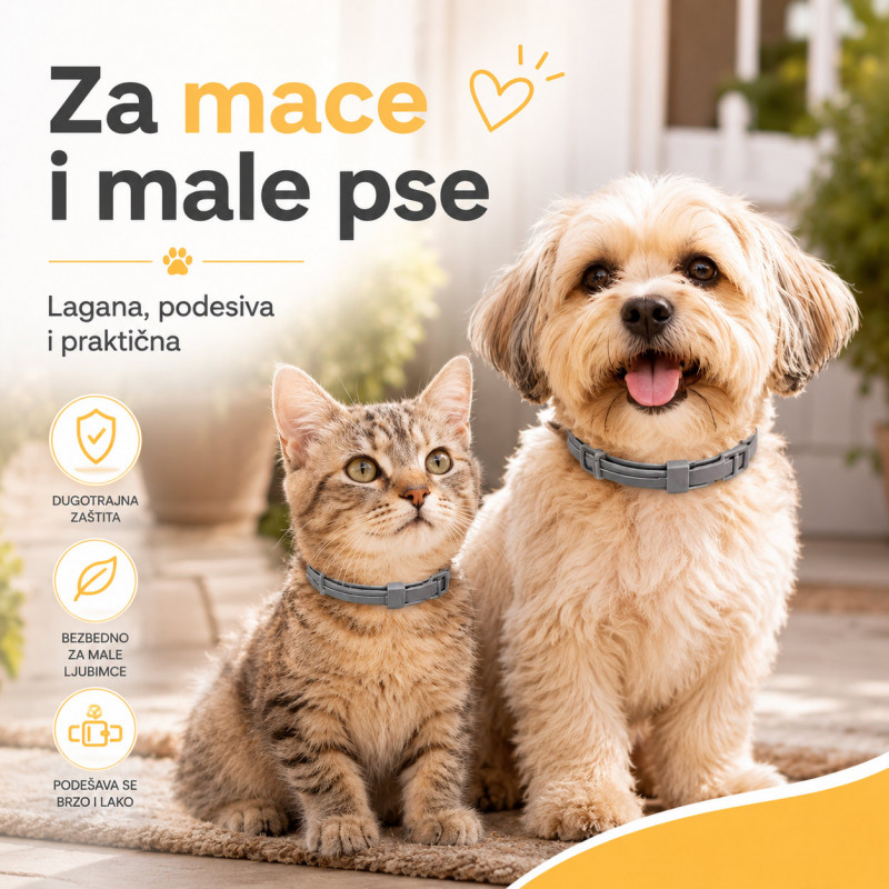 Vodootporna ogrlica protiv buva za mačke i male pse do 37 cm