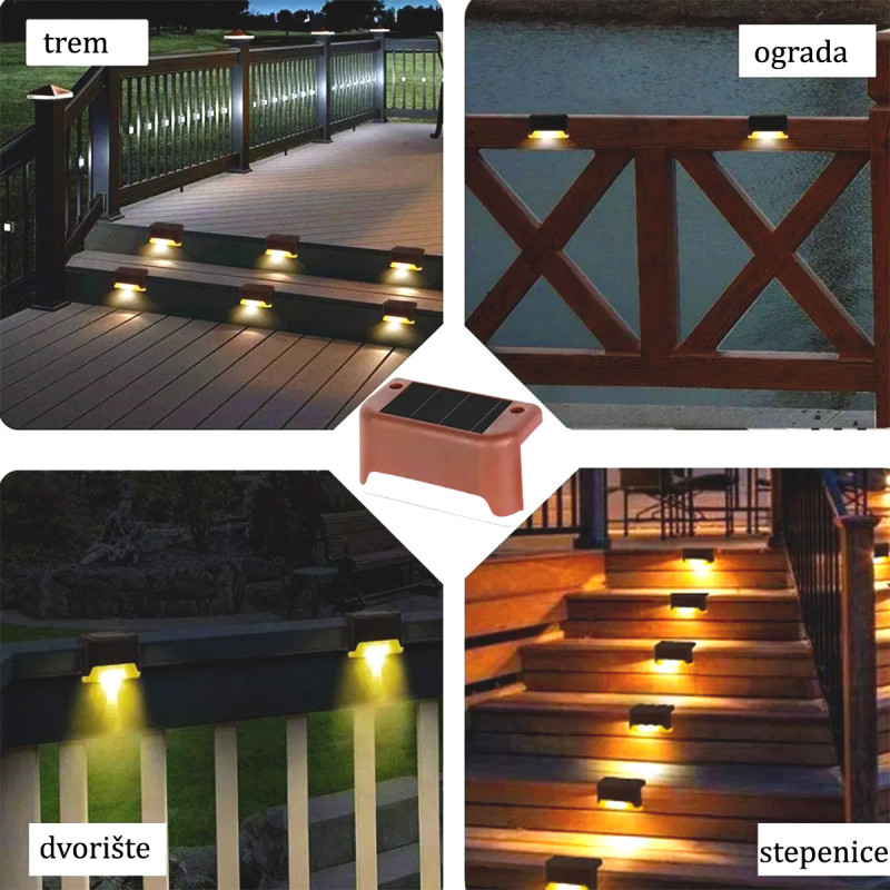 Solarno LED osvetljenje za stepenice i ogradu - set 4 lampe