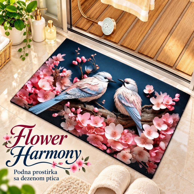 Flower harmony - Podna prostirka sa dezenom ptica