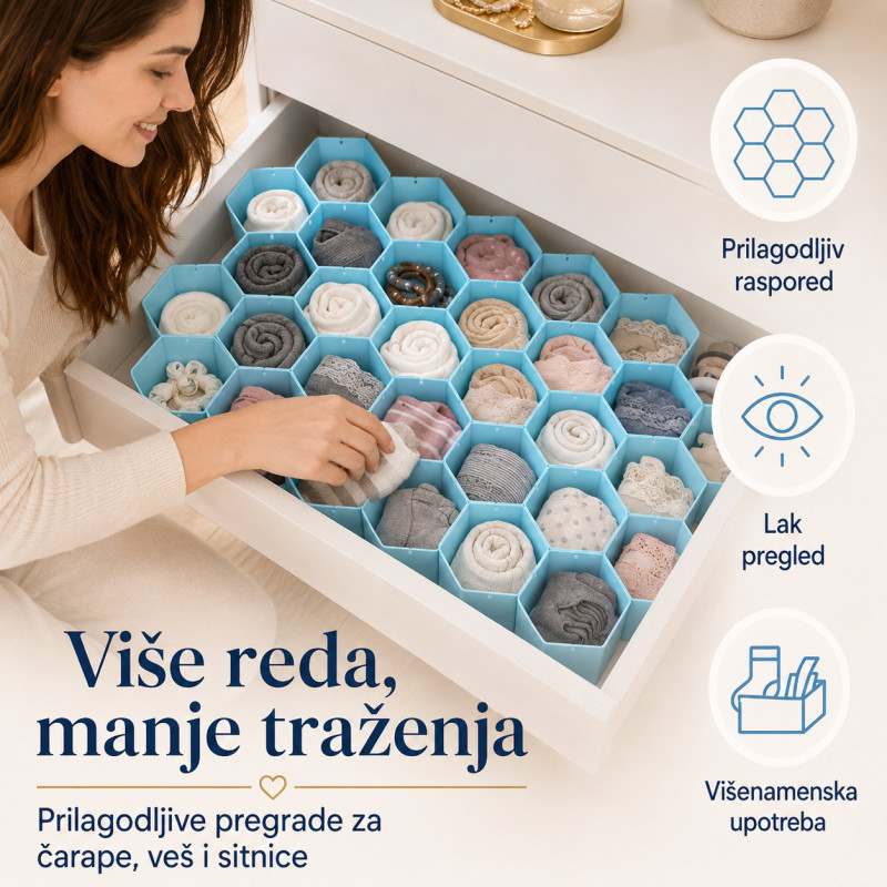 Organizer za fioke u obliku saća – za čarape, veš i sitnice