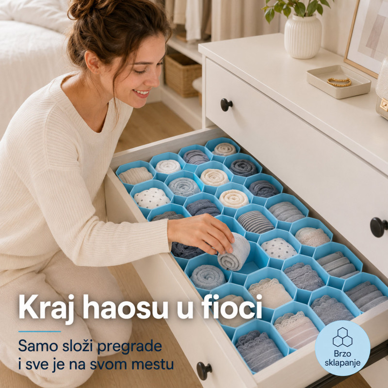 Organizer za fioke u obliku saća – za čarape, veš i sitnice
