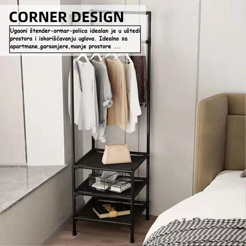 CornerMax - Ugaoni štender u crnoj boji za odlaganje odeće