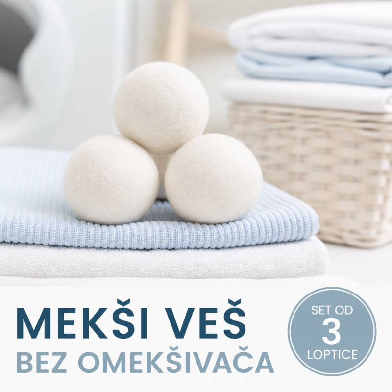 Set od 3 Vunene loptice za sušenje veša – mekši veš bez omekšivača