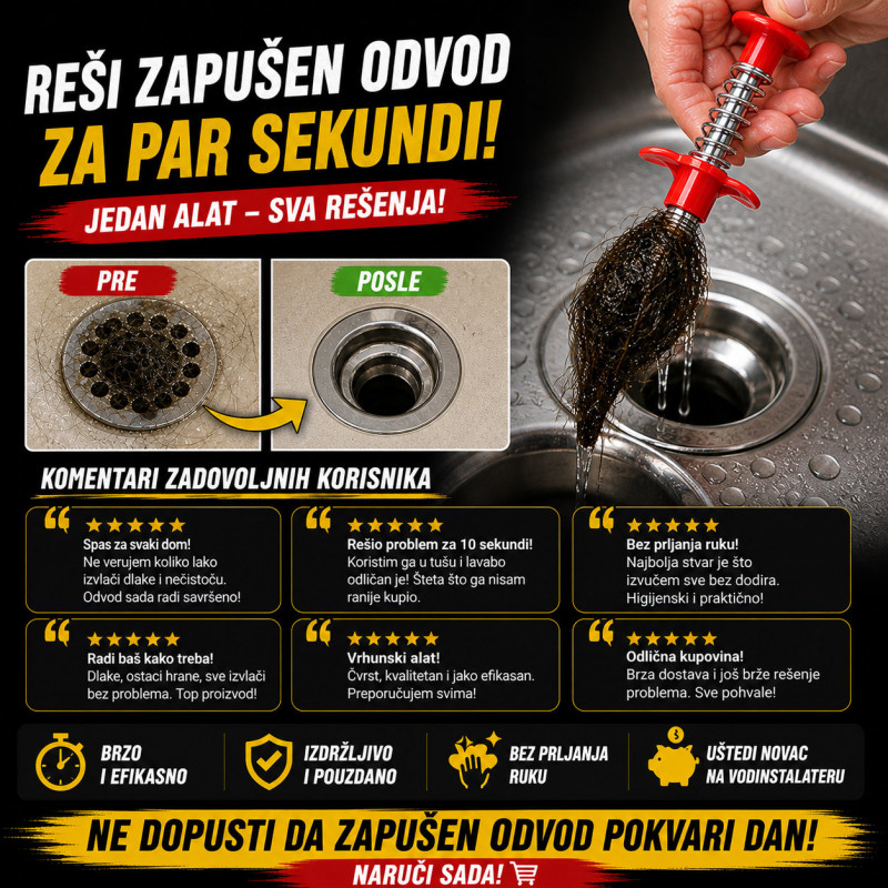 Alat za otčepljivanje odvoda za 10 sekundi i to bez hemije