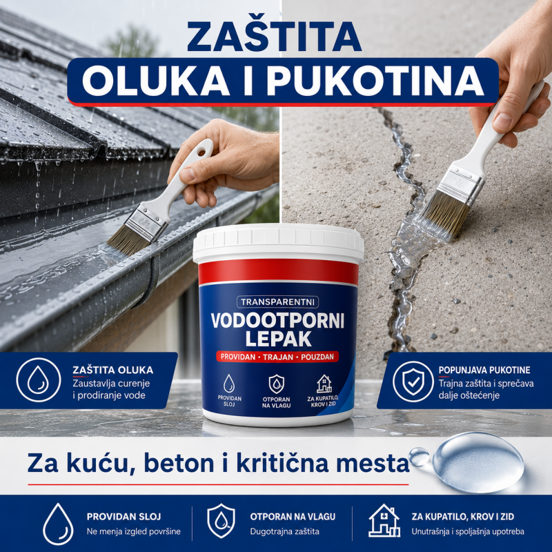 Transparentni vodootporni lepak za pukotine, pločice, beton, drvo i krov