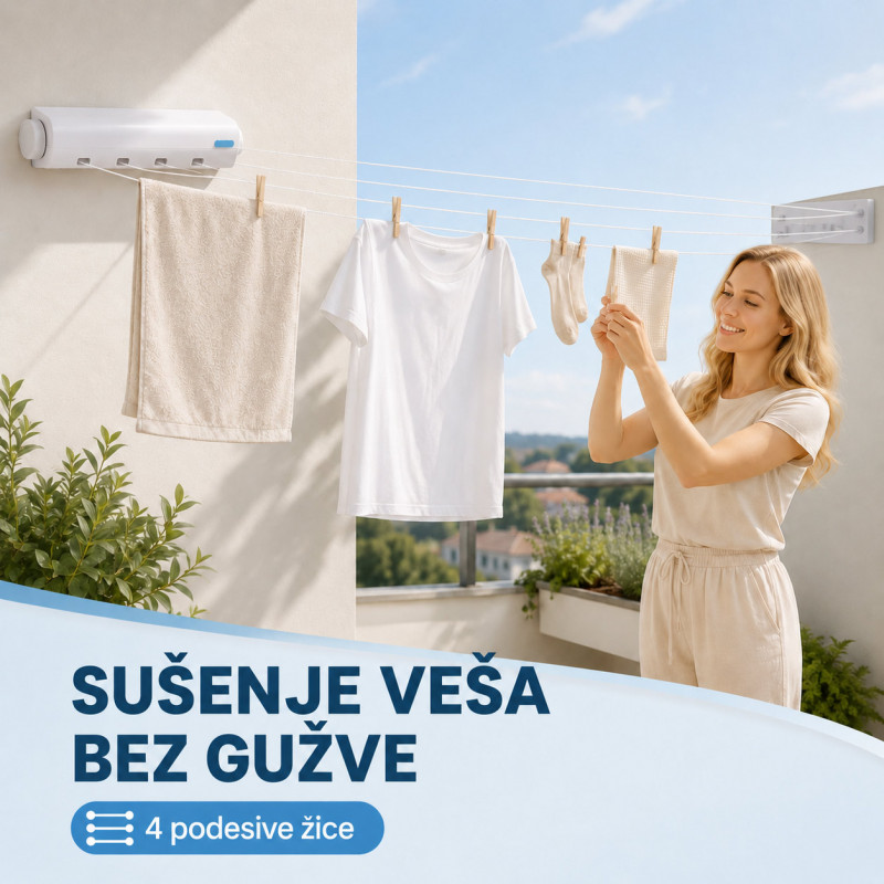 Držač sa 4 podesive žice za sušenje veša – zidna sušilica koja štedi prostor