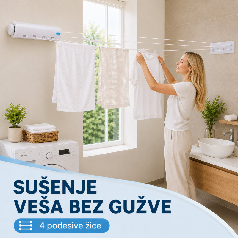 Držač sa 4 podesive žice za sušenje veša – zidna sušilica koja štedi prostor