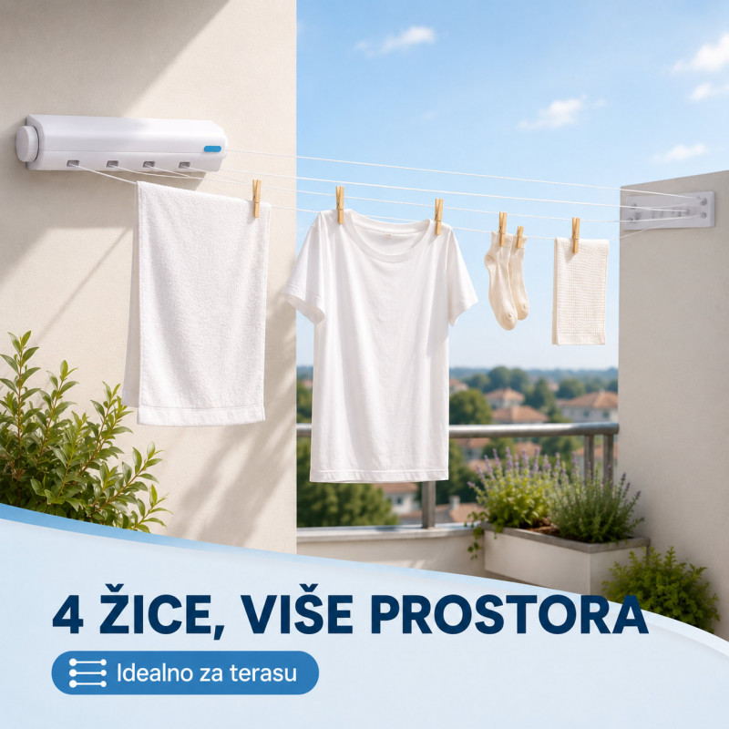 Držač sa 4 podesive žice za sušenje veša – zidna sušilica koja štedi prostor