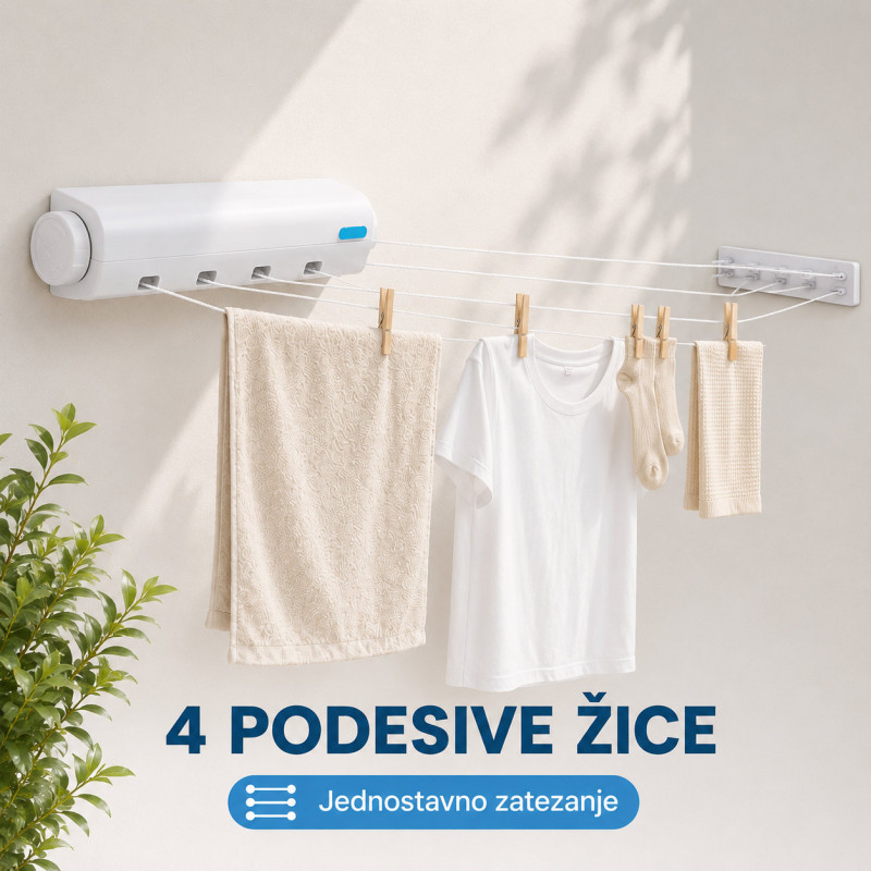 Držač sa 4 podesive žice za sušenje veša – zidna sušilica koja štedi prostor