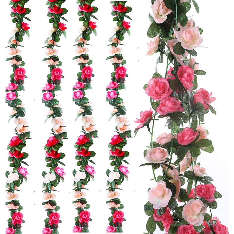Pink-White Rose Vine - venac veštačkih ruža u roze i pink nijansama sa zelenilom