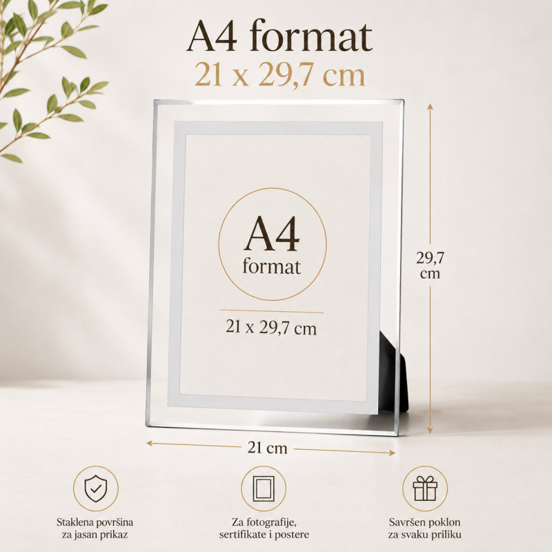 A4 stakleni ram za slike, diplome i postere 21 x 29,7 cm