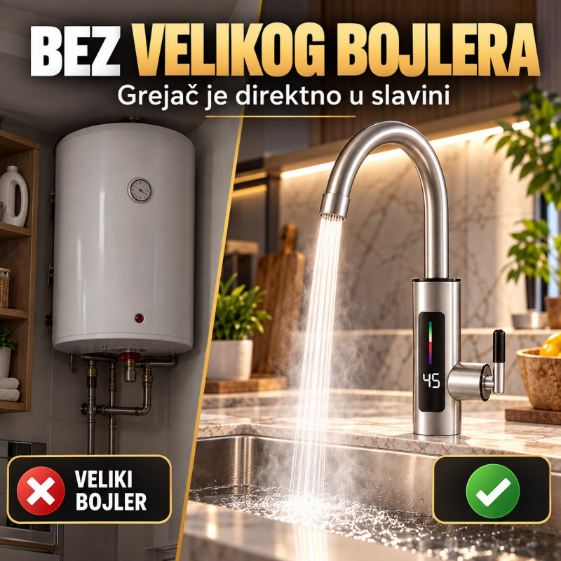 RY-019 INOX slavina sa protočnim bojlerom 3000W i digitalnim prikazom temperature