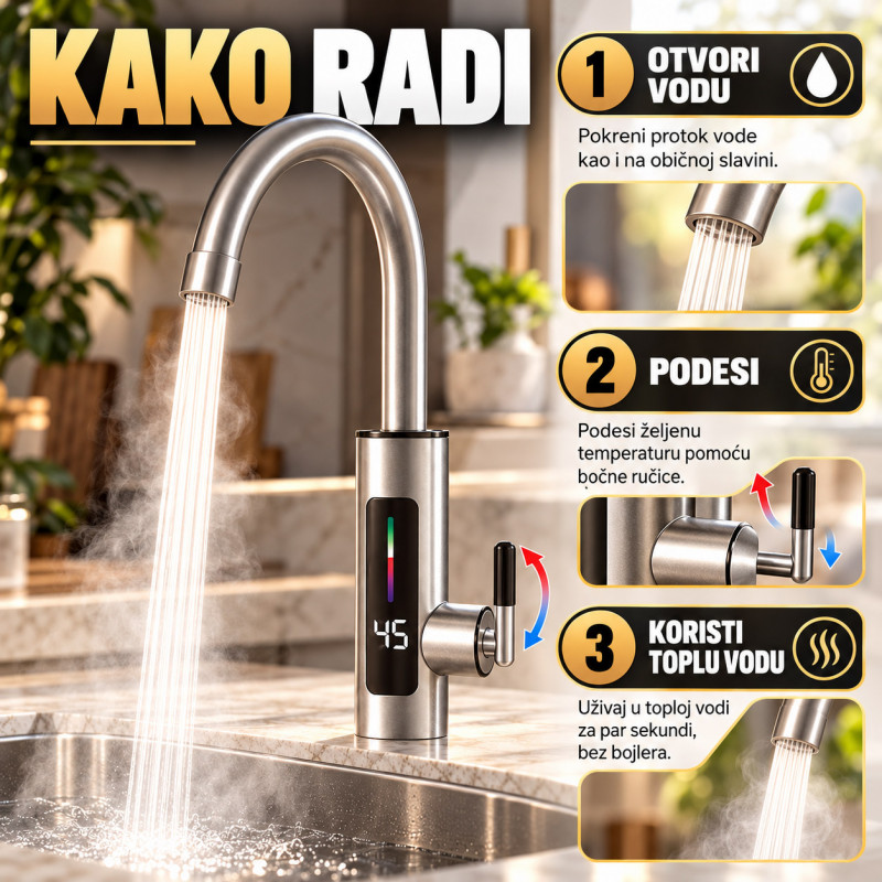 RY-019 INOX slavina sa protočnim bojlerom 3000W i digitalnim prikazom temperature