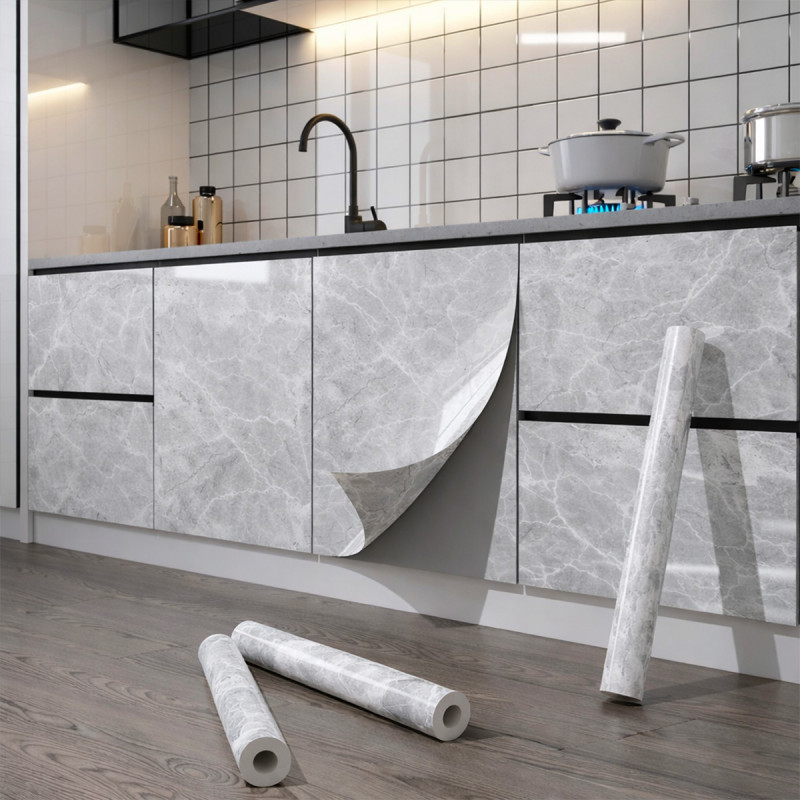 Sjajna vinil tapeta za nameštaj -  tamno sivi mermer dezen 5m rolna