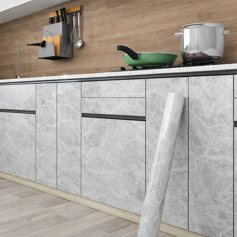 Sjajna vinil tapeta za nameštaj -  tamno sivi mermer dezen 5m rolna