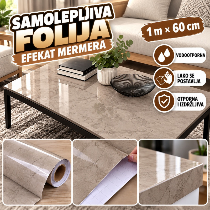 Samolepljiva folija za nameštaj 1m x 60cm - efekat braon mermera