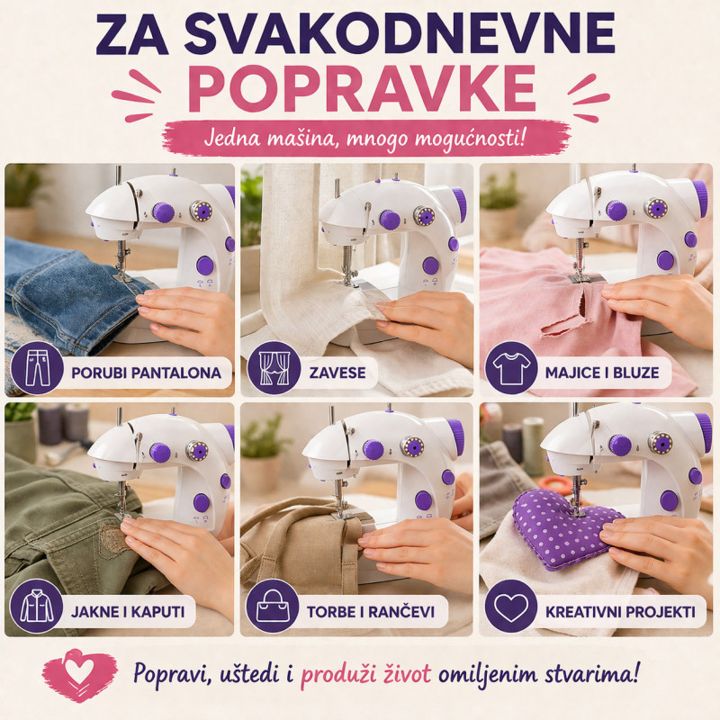 Mini šivaća mašina za brze popravke odeće – 2 brzine