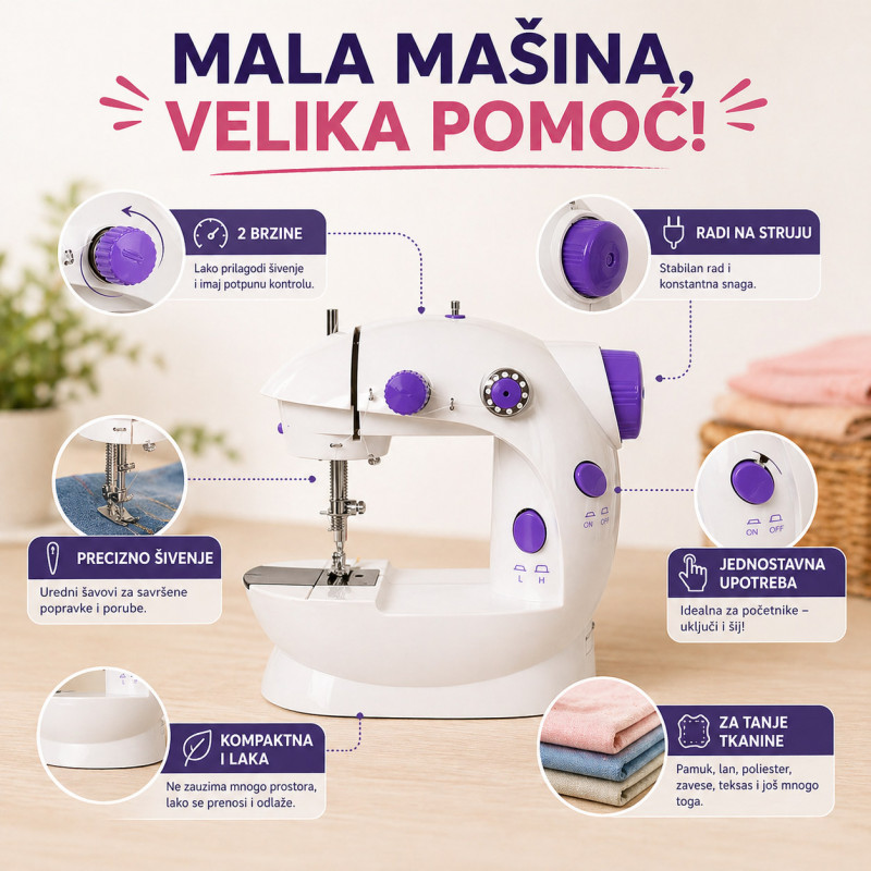 Mini šivaća mašina za brze popravke odeće – 2 brzine