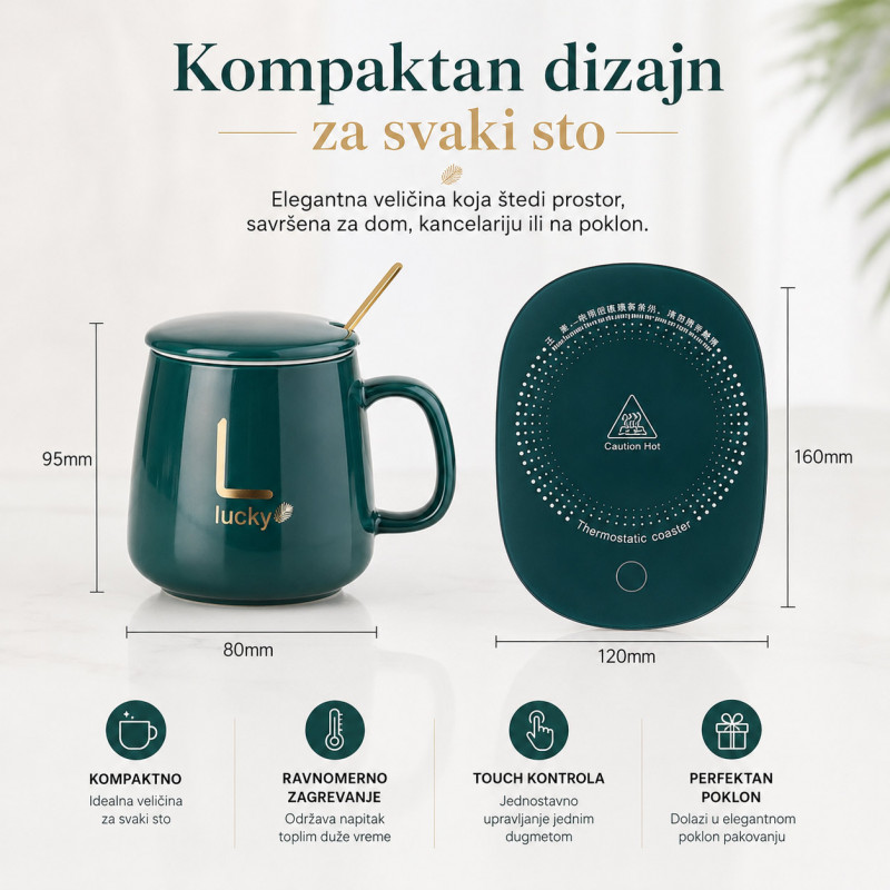 Smart Coffee Set - Električni grejač za kafu sa šoljom – smart podloga za toplu kafu i čaj
