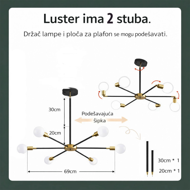 Orbit 6 – crno-zlatni plafonski luster sa šest svetlosnih tačaka