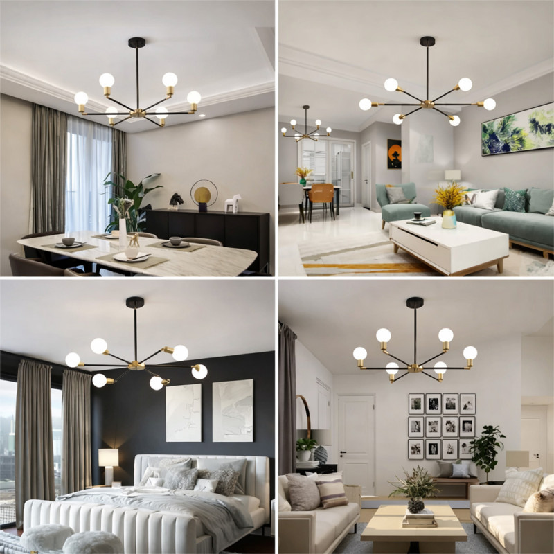 Orbit 6 – crno-zlatni plafonski luster sa šest svetlosnih tačaka