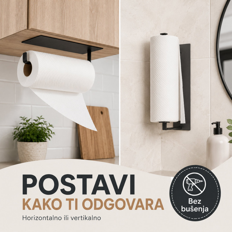Samolepljivi metalni držač za ubruse i krpe - Crni