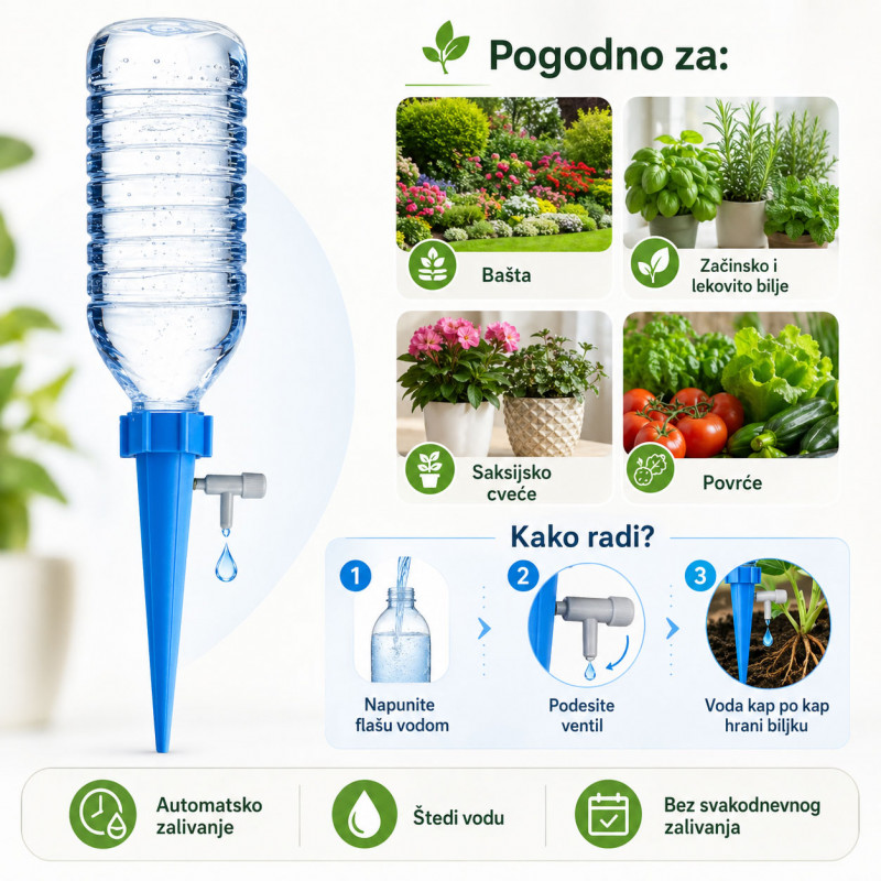Pametna prskalica kap-po-kap 10 komada – Savršeno zalivanje bez muke i rasipanja vode