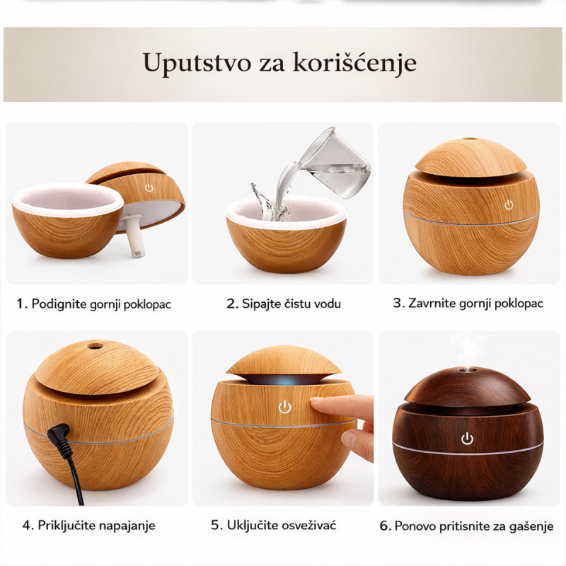 Wood Aura Mist difuzer - osveživač vazduha sa LED svetlom