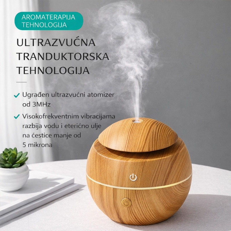 Wood Aura Mist difuzer - osveživač vazduha sa LED svetlom