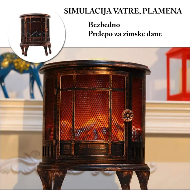 Rustic Fireplace - kamin sa simulacijom vatre za zimsku dekoraciju doma