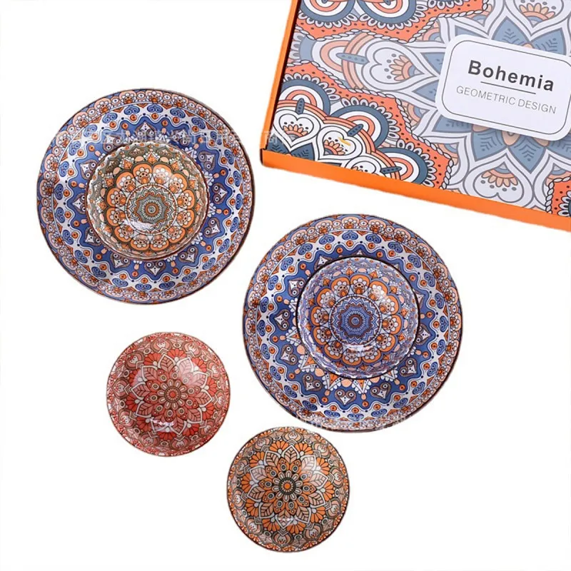 Bohemian Plates - keramički set od 4 činije i 1 tanjira u poklon pakovanju