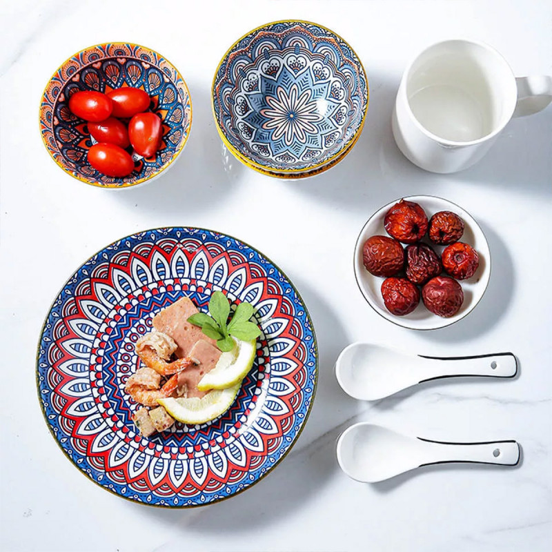 Bohemian Plates - keramički set od 4 činije i 1 tanjira u poklon pakovanju