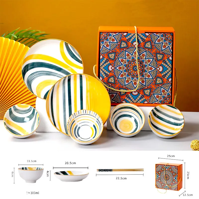 Bohemia Sunrice - keramički set od 4 činije i 1 tanjira u poklon pakovanju