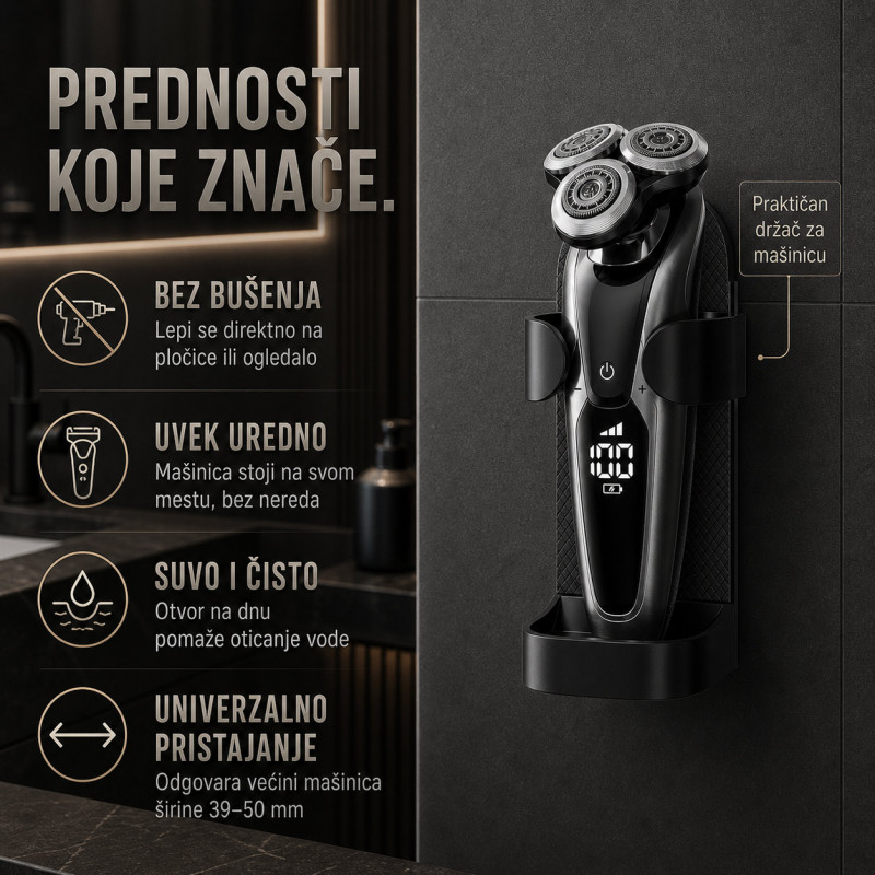 Držač za mašinicu za brijanje bez bušenja – Uvek na svom mestu