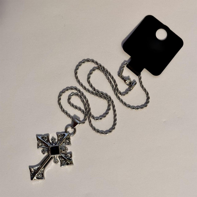 Vintage Cross - Ogrlica sa priveskom krsta i crnim kamenom