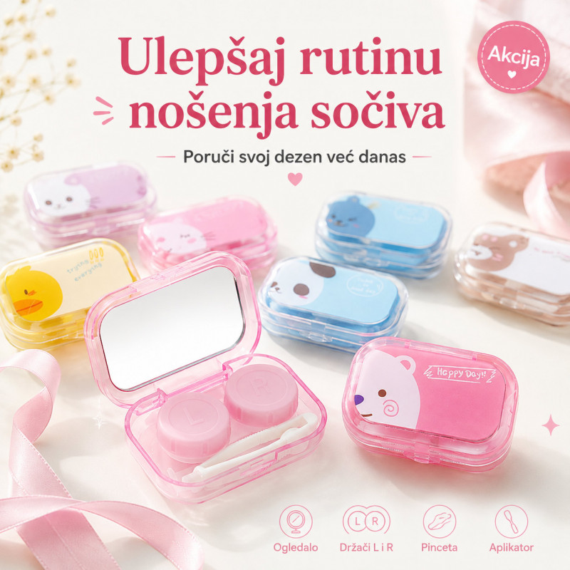 Set 2 kutije za sočiva sa ogledalom, pincetom i aplikatorom