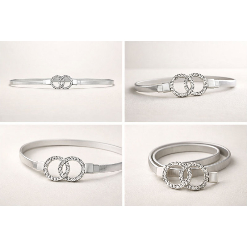 Elegantni elastični srebrni kaiš sa duplom karikom