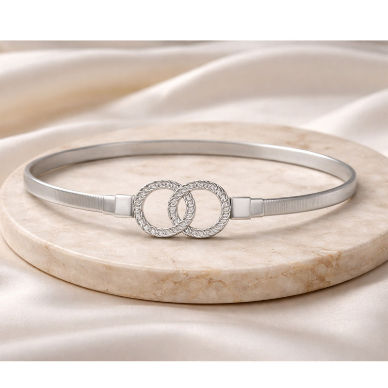 Elegantni elastični srebrni kaiš sa duplom karikom