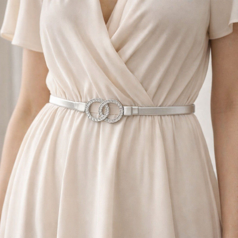 Elegantni elastični srebrni kaiš sa duplom karikom