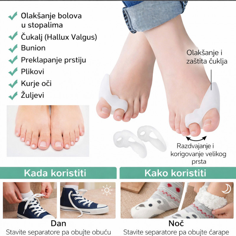 Silikonski ortopedski zaštitni separator za palac i čukljeve