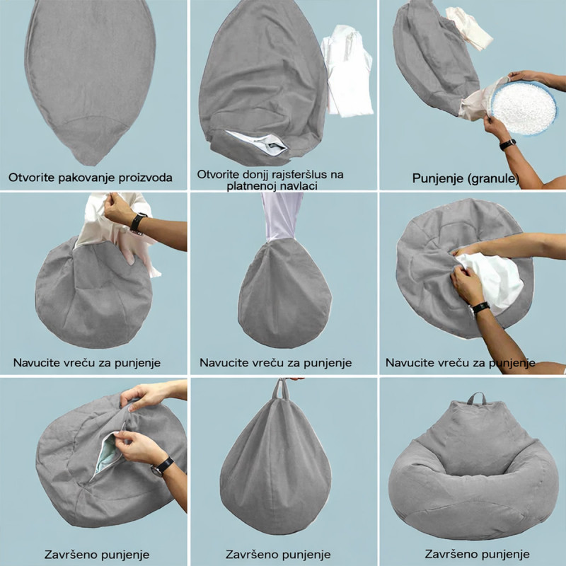 Lazy Bean Bag - Udobna Lazy Bag fotelja sa tabureom u setu