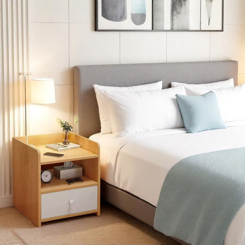 WOODLY OAK Brown - noćni stočić sa fiokom i otvorenim policama