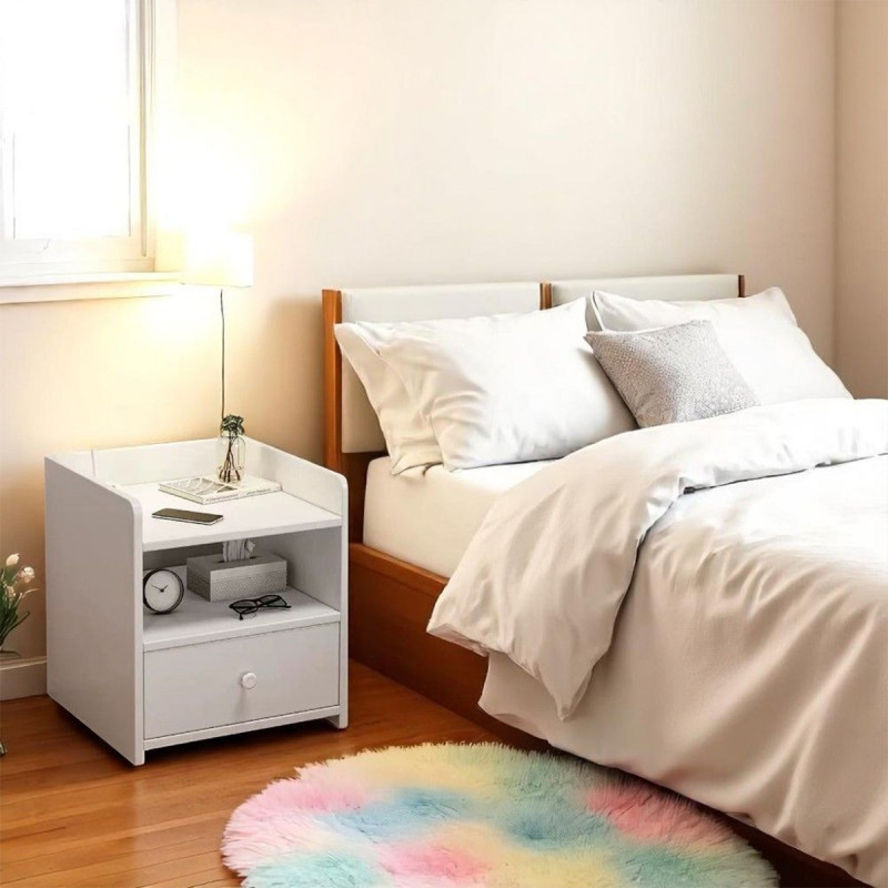 WOODLY WHITE - noćni stočić sa fiokom i otvorenim policama