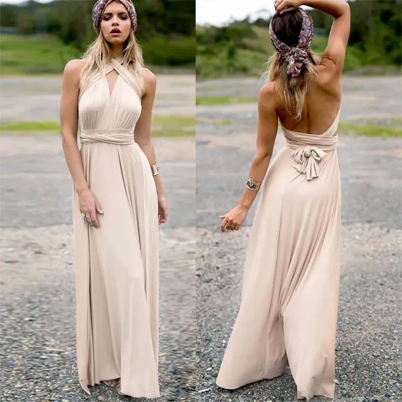 Diana Beige Long Dress – Bež elegantna haljina sa različitim mogućnostima vezivanja