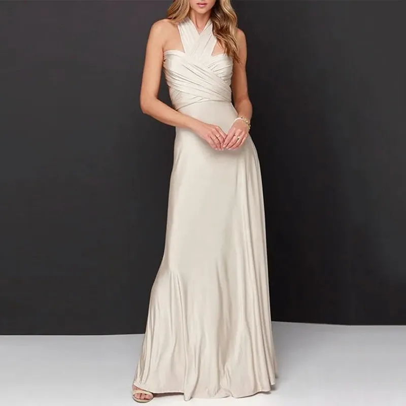 Diana Beige Long Dress – Bež elegantna haljina sa različitim mogućnostima vezivanja