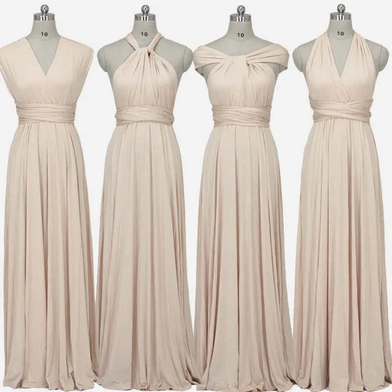 Diana Beige Long Dress – Bež elegantna haljina sa različitim mogućnostima vezivanja