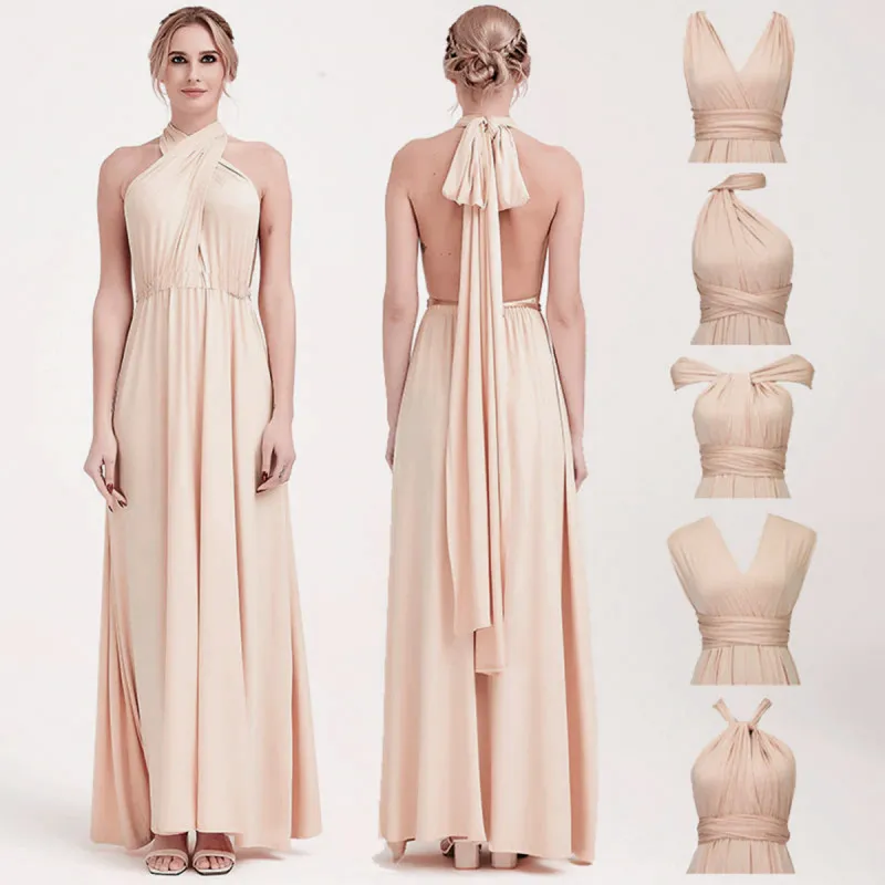 Diana Beige Long Dress – Bež elegantna haljina sa različitim mogućnostima vezivanja