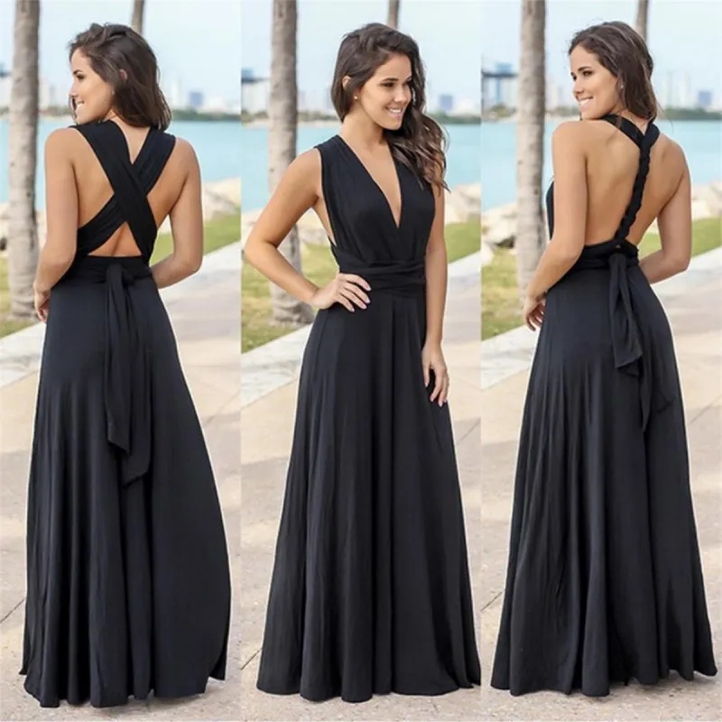 Bianca Black Dress - Crna elegantna haljina sa različitim mogućnostima vezivanja